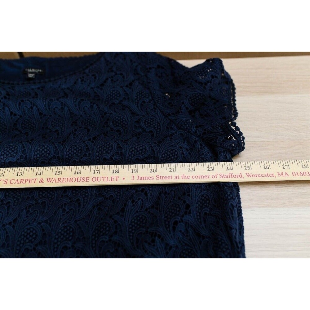 Talbots Top Petites 20W P blue eyelet lace blouse short sleeve office - Picture 9 of 10